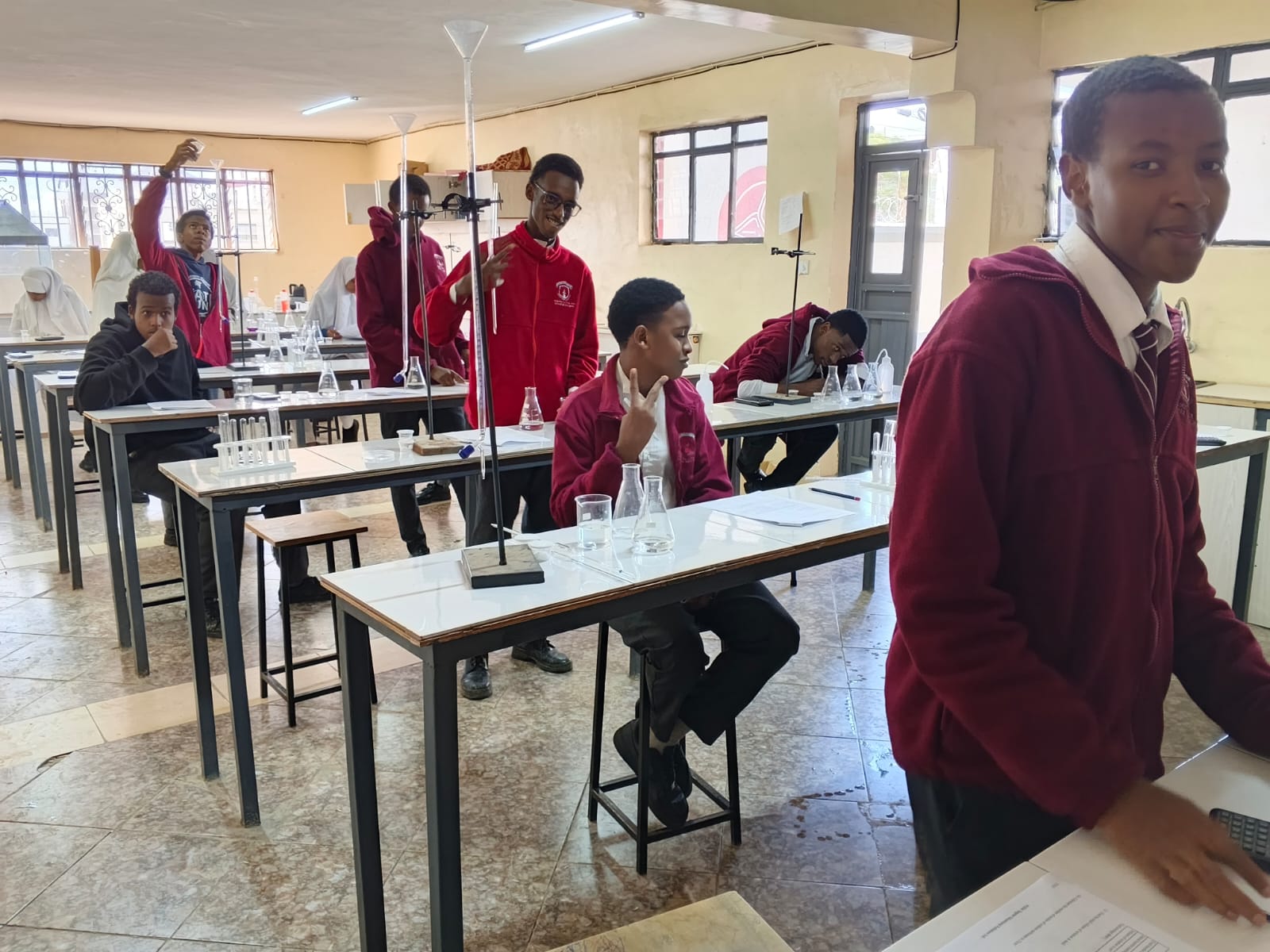 Learners in the Mihang'o science laboratory